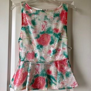 Alice + Olivia sequin floral peplum top